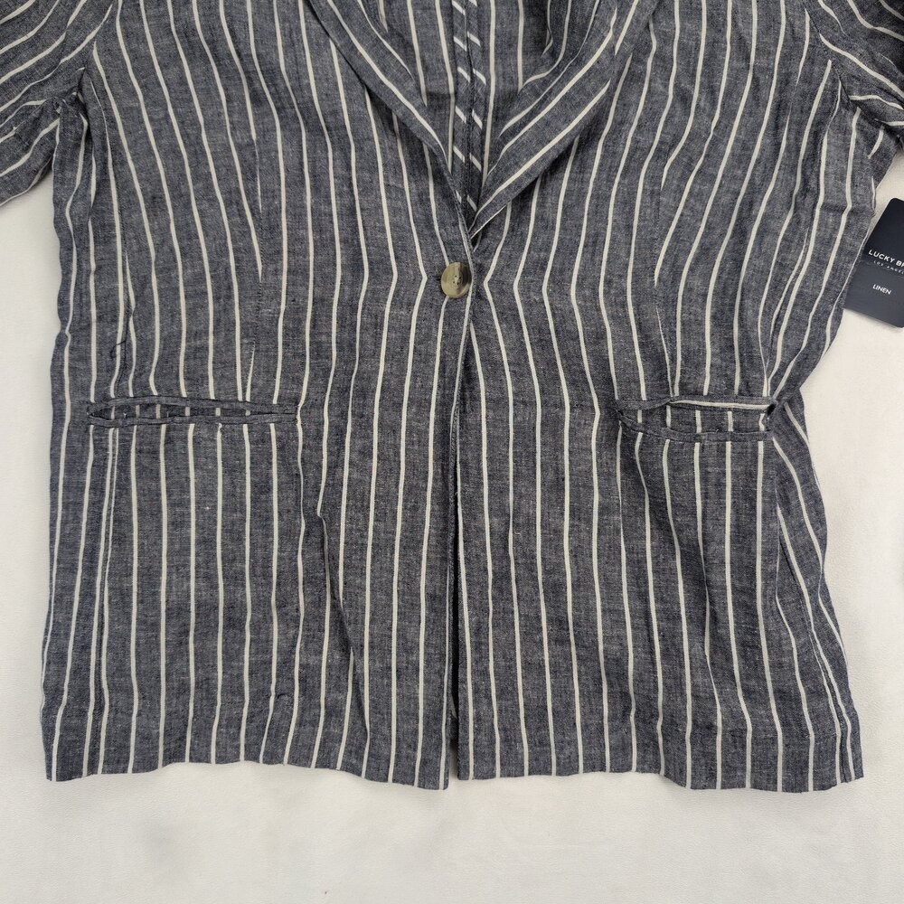 Lucky Brand Linen-Blend Striped Single-Button Blazer L - Picture 7 of 12